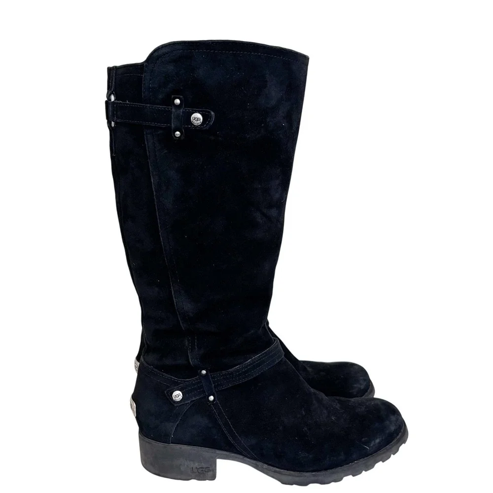 UGG Womens Jillian Shearling Lined Suede Boots 11 Black Riding Tall Zip Winter
